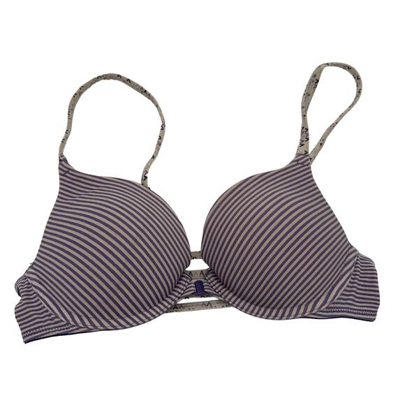 Victoria's Secret Purple & White Striped Plunge Padded Bra Size 34B - Picture 1 of 6